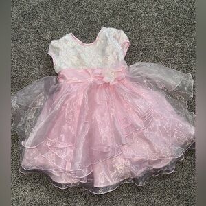 Pink Lace Dress with Bow - 4T
